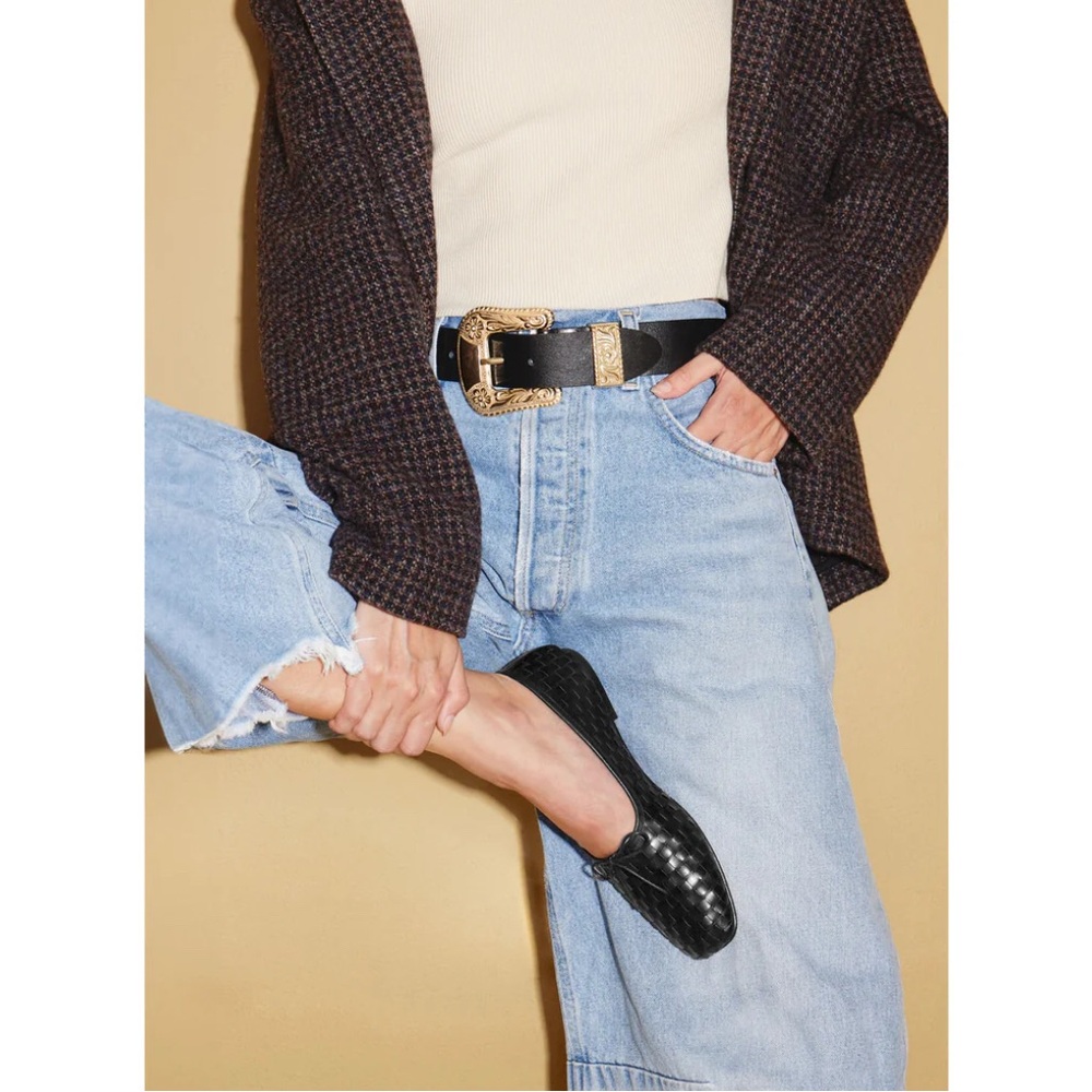 Freda Salvador Black Woven Leather Loafers